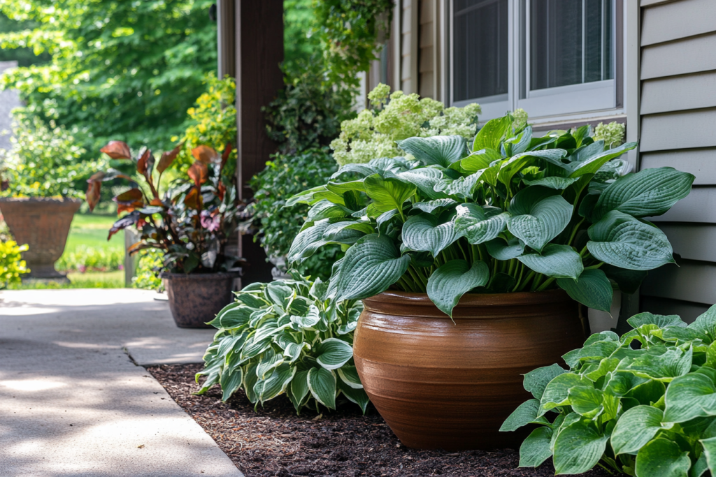 a thriving container garden with potted hostas on a 0 1024x683 1