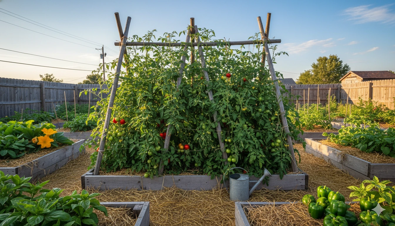 tomatoes on trellis